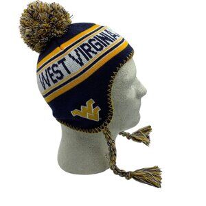 West Virginia Mountaineers Kids Knit Beanie Pom Tassels Navy/Gold Boys 4-7